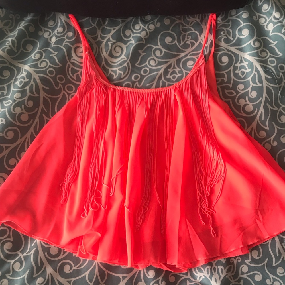 Neon Pink/Orange Rue 21 Tank Top w Fringe!